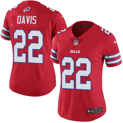 Nike Bills #22 Vontae Davis Red Women's Stitched NFL Limited Rush Jersey
